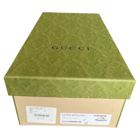 Gucci Red Green Striped Web Accent Rubber Sandals, IT37/US7 - Picture 14 of 16